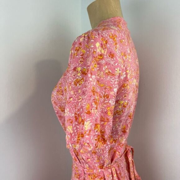 Part Two 2 Women’s 40 US Medium Pink Floral Short Sleeve Wrap Midi Dress Summer - Picture 7 of 14